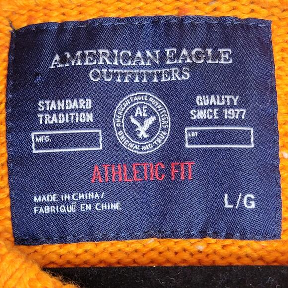 American Eagle Sweater Orange Cotton Elbow Patch Academia Athletic Large #181 - Picture 4 of 10